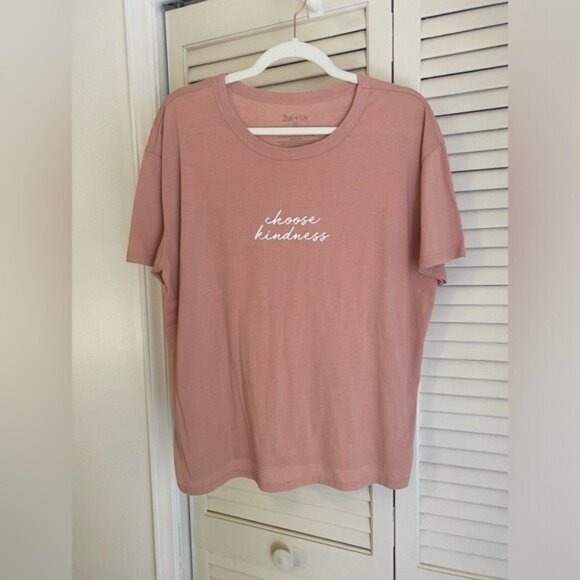 Zoe + Liv Dusty Rose "Choose Kindness" Graphic T-Shirt Size XL - Picture 1 of 2